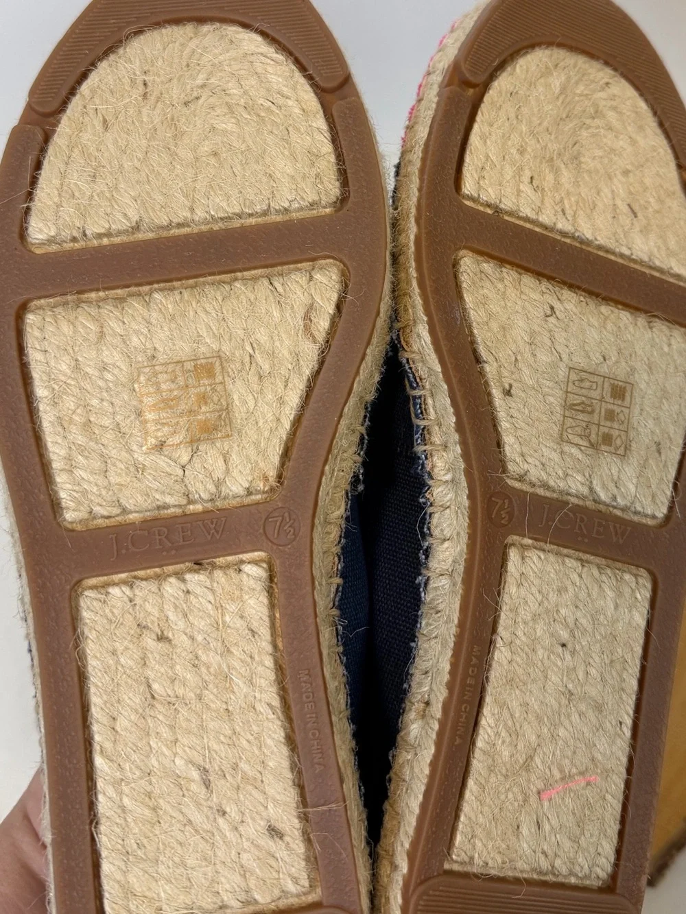 J. Crew Navy Canvas Espadrilles Pink Toe Cap Slip On Braided Jute Women’s 7.5‎